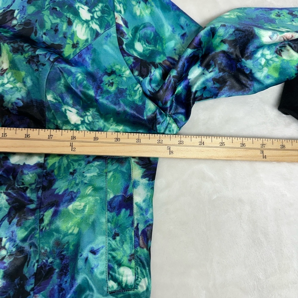 Allegra K Blue and Green Bomber Jacket - Picture 5 of 7
